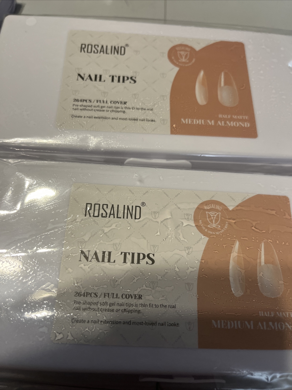 Rosalind Nail (2 PK) Tips Half Matte Medium Almond 264 PCS Full Cover