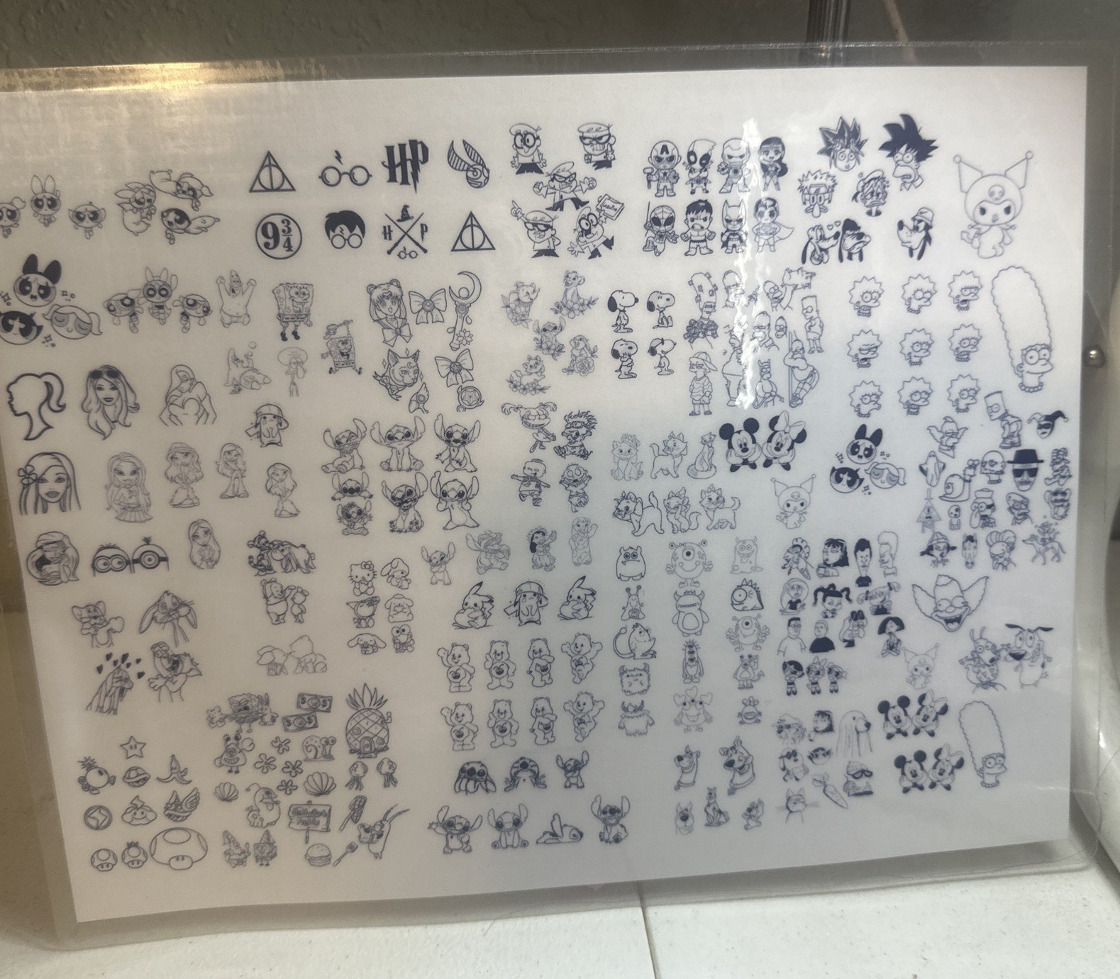 Cartoon nail art practice sheet reusable mat decal sticker template Planilha