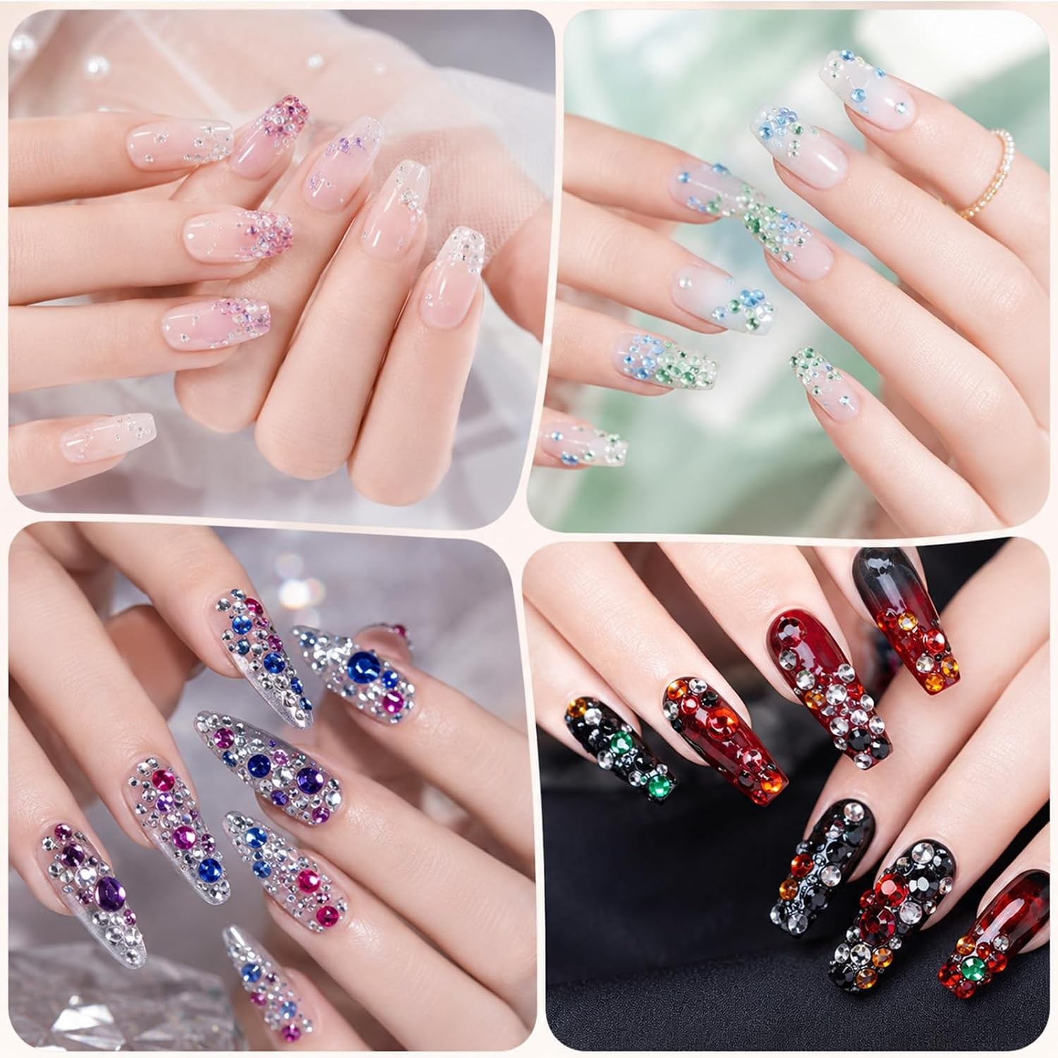 3000PCS 2mm Multicolor Nail Rhinestones, 12 Colors Flatback Gems