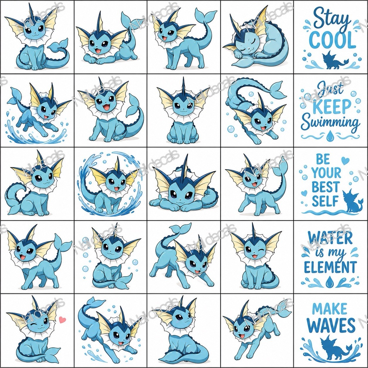 Vaporeon Waterslide Finger Nail Decals Instructions (set of 50) JM