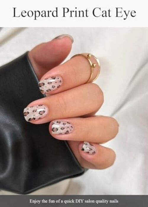 Semi Cured Gel Nail Strips (), Brown, 20 Pcs Fall Gel Leopard Print Cat Eye