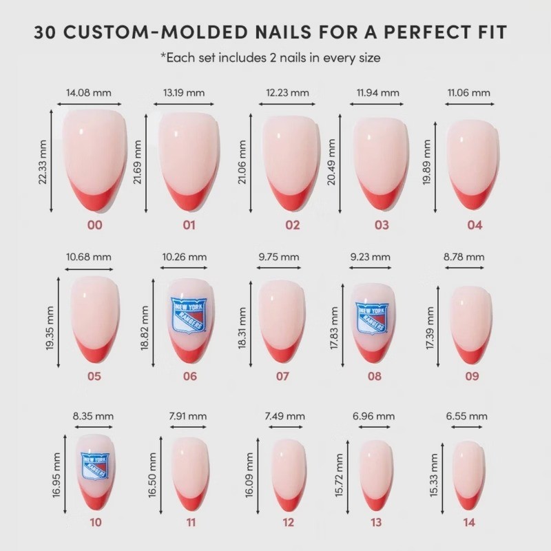 New York Rangers Press-On Nails: Almond Shape, Gloss Finish, 30 Pieces