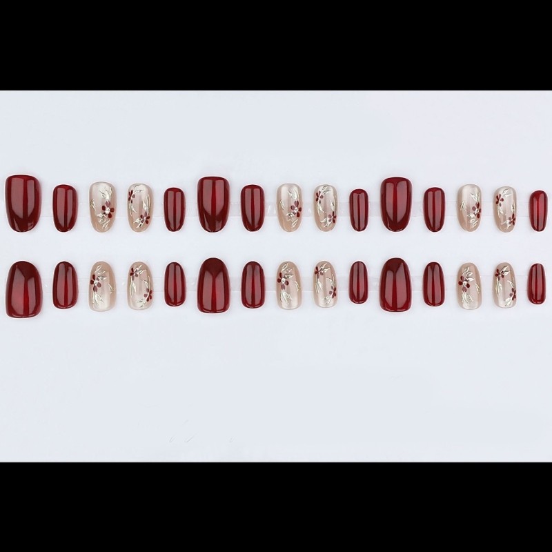 Wine Red Cats Eye Press on Nail Shimmers Coating False Nail Ideal for Parties
