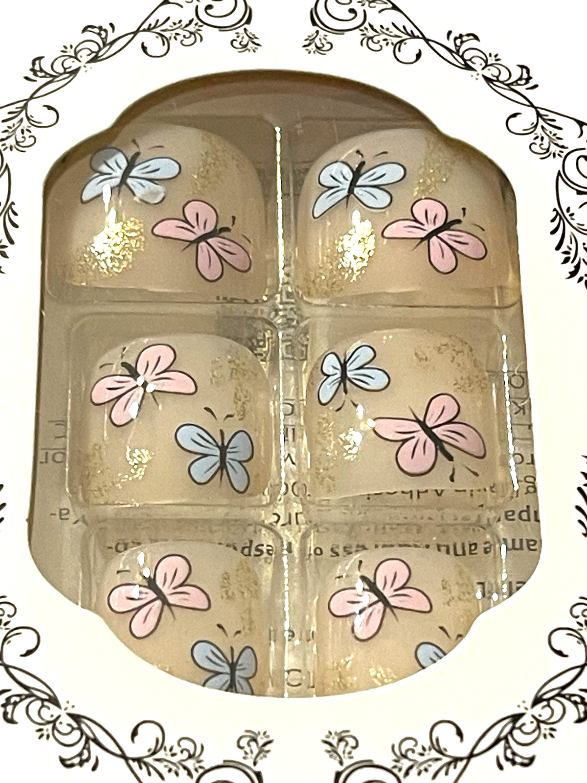 For Wonderful Nail Collection NUDE with BUTTERFLIES Fake Toe Nails No Glue Inc.