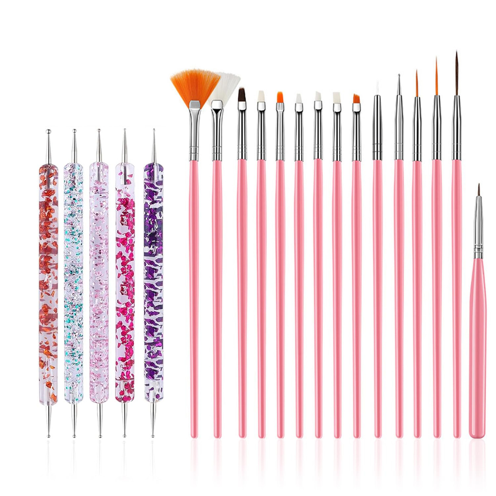 Nail Art Design Tools Set, Painting Brushes, Dotting Tools, 20 Pieces, Manicure