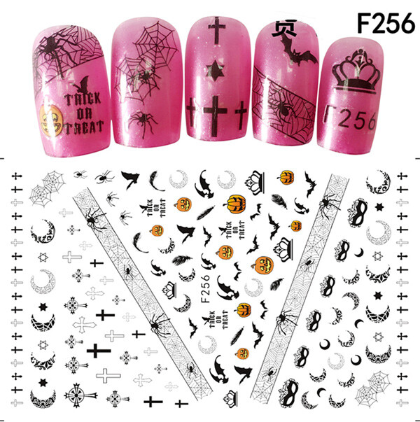 Nail Art Halloween Stickers Water Decals Snakes Goth Skull Pumpkin Scary Bats