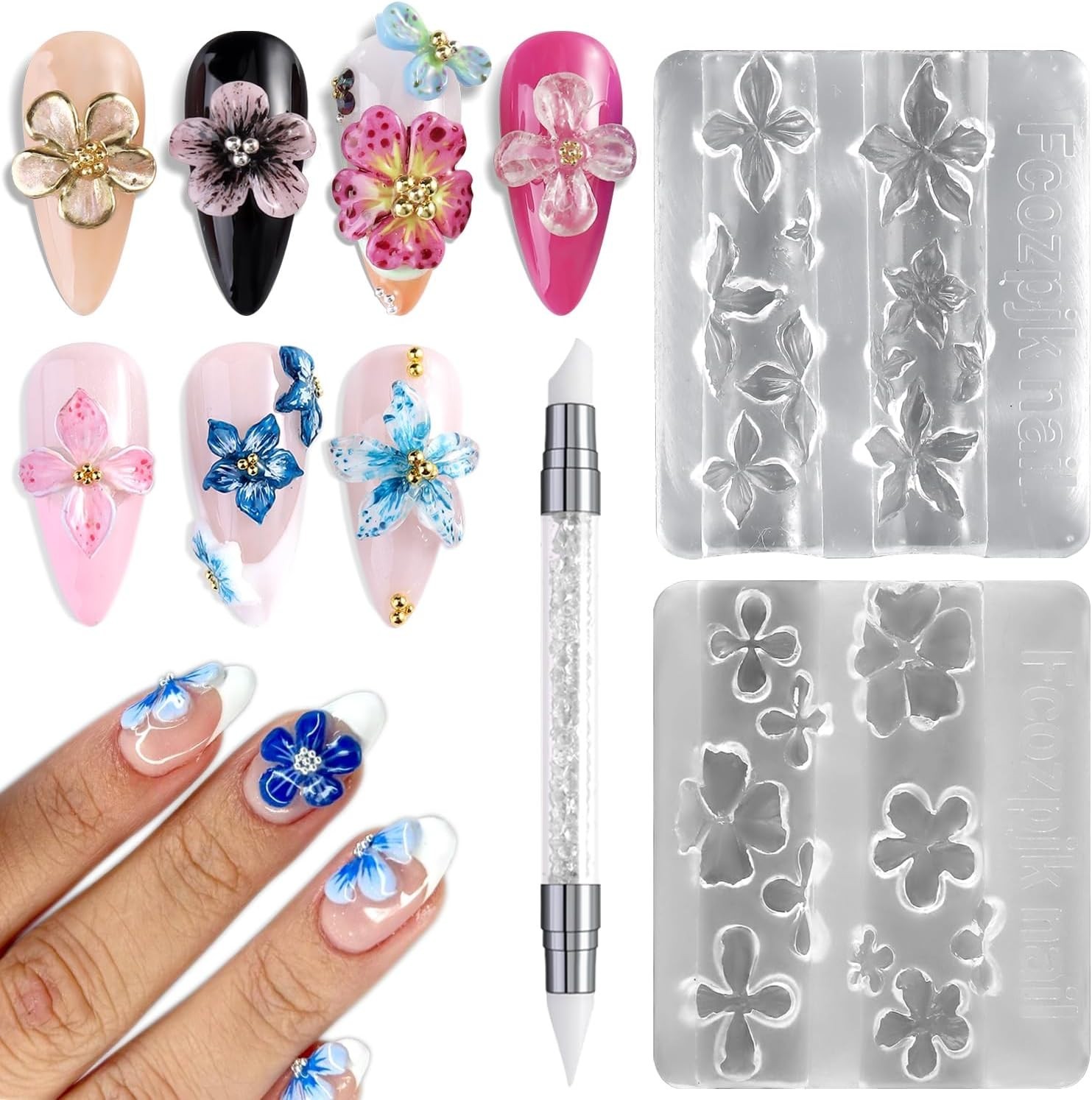 Compact 2PC Flower Nail Molds with Carving Tool – Effortless 3D Art for Everyone