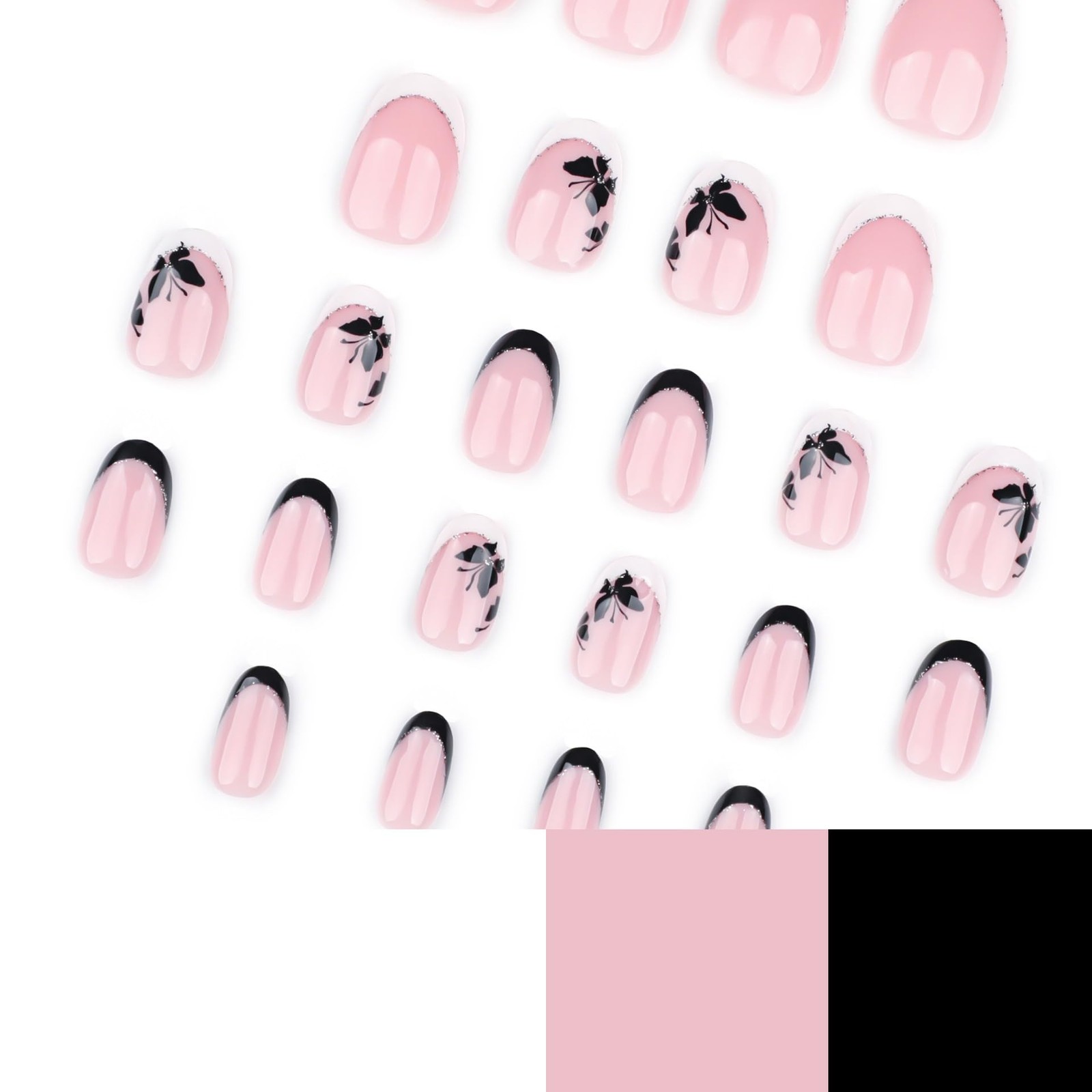 French Tip Press on Nails Short Oval Fake Nails with White Black colour62