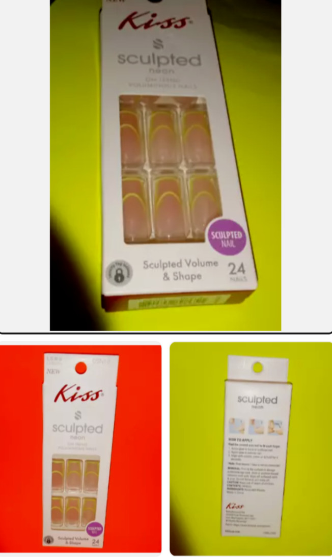 KISS ‘NEON V’ Sculpted Long Nails💛Yellow/Nude, Geometric Lines, Summer Vibes!