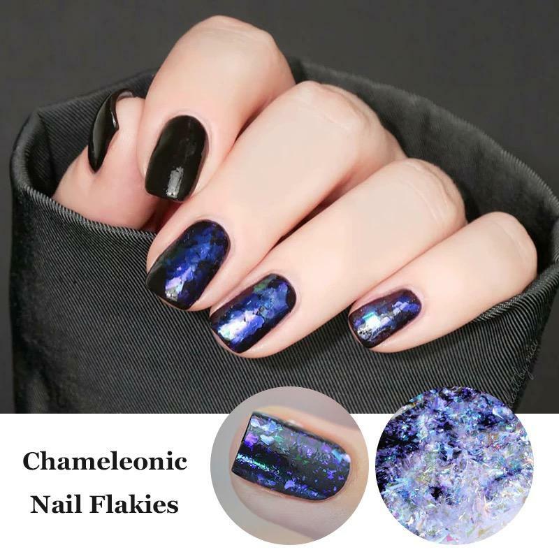 Aurora Chameleon Nail Flakes Transparent White Rainbow Unicorn Mirror Powder UK
