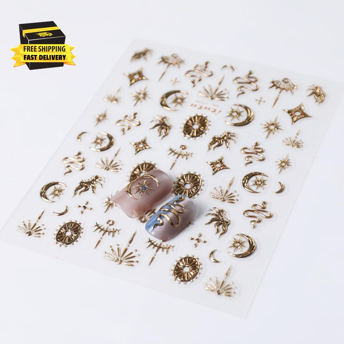1 Sheets Embossed Star Nail Stickers for Nail Art Gold Snake Nail Decals 5D Self
