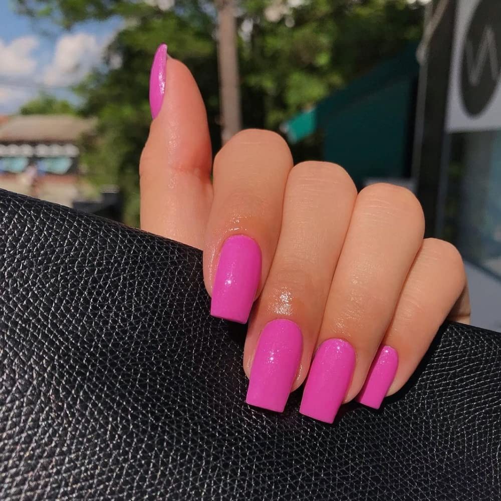 Hot Pink Nails Press ons Neon 0.04 Ounce (Pack of 24), glossy hot pink