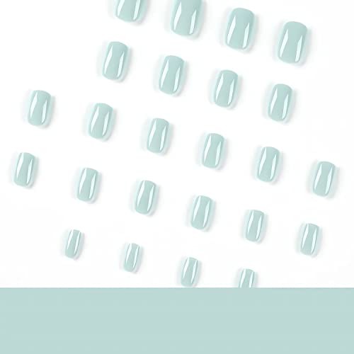 24Pcs Square Press on Nails Short Fake Nails Mint Green False Nails Green A1