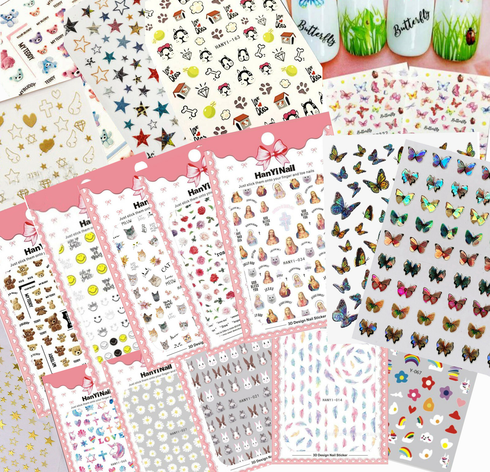Nail Stickers Art Decal DIY Design Waterproof 3D Butterfly Heart Letters Gold US
