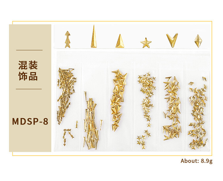 10 Packs Gold Nails Art Metal Rivets Studs Hollow Round Stars 3D Decoration Tips