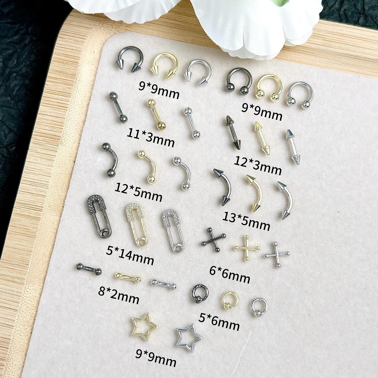 80PCS Metal Piercing Nail Art Charms 3D Gold Silver Alloy Goth Punk Nail