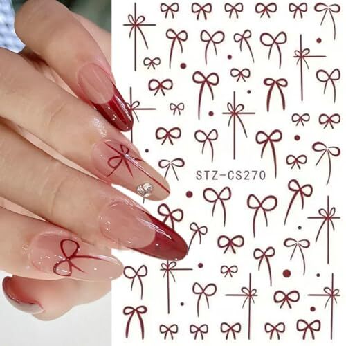 6PCS Bow Nail Art Stickers French Black Red 3D Self-Adhesive Nail Design 25