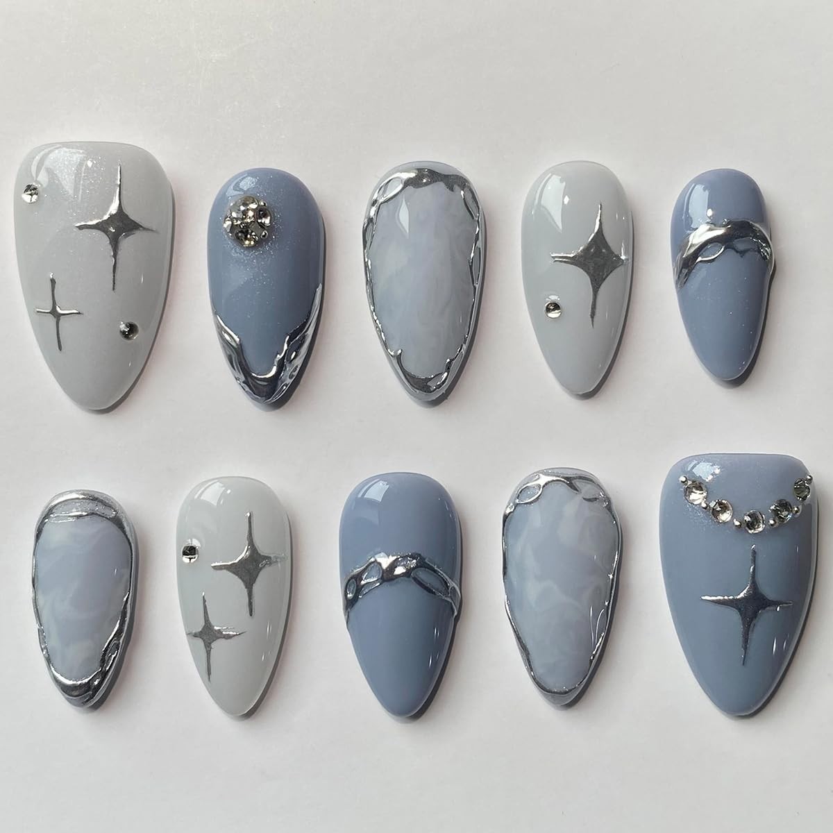 Handmade 3D Press On Nails – Short Almond Shape, 10 Pcs Reusable ABS, French Des