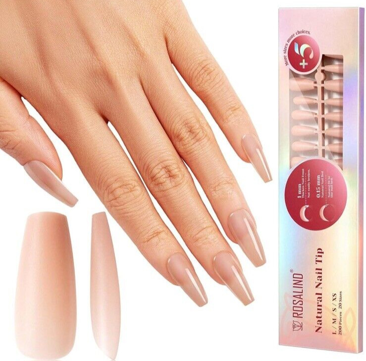 Deep Nude Coffin Nail Tips, 200 PCS Natural Brown Brown Nude Coffin Nail Tips