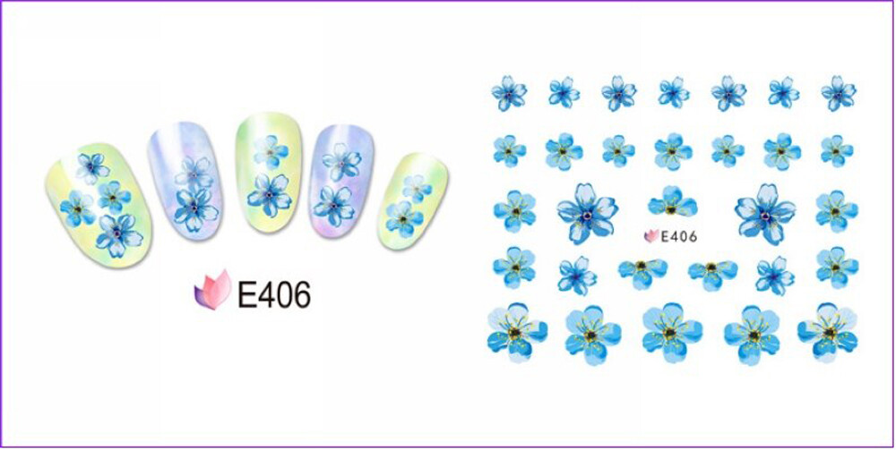 Nail Art 3D Decal Stickers blue flowers E406