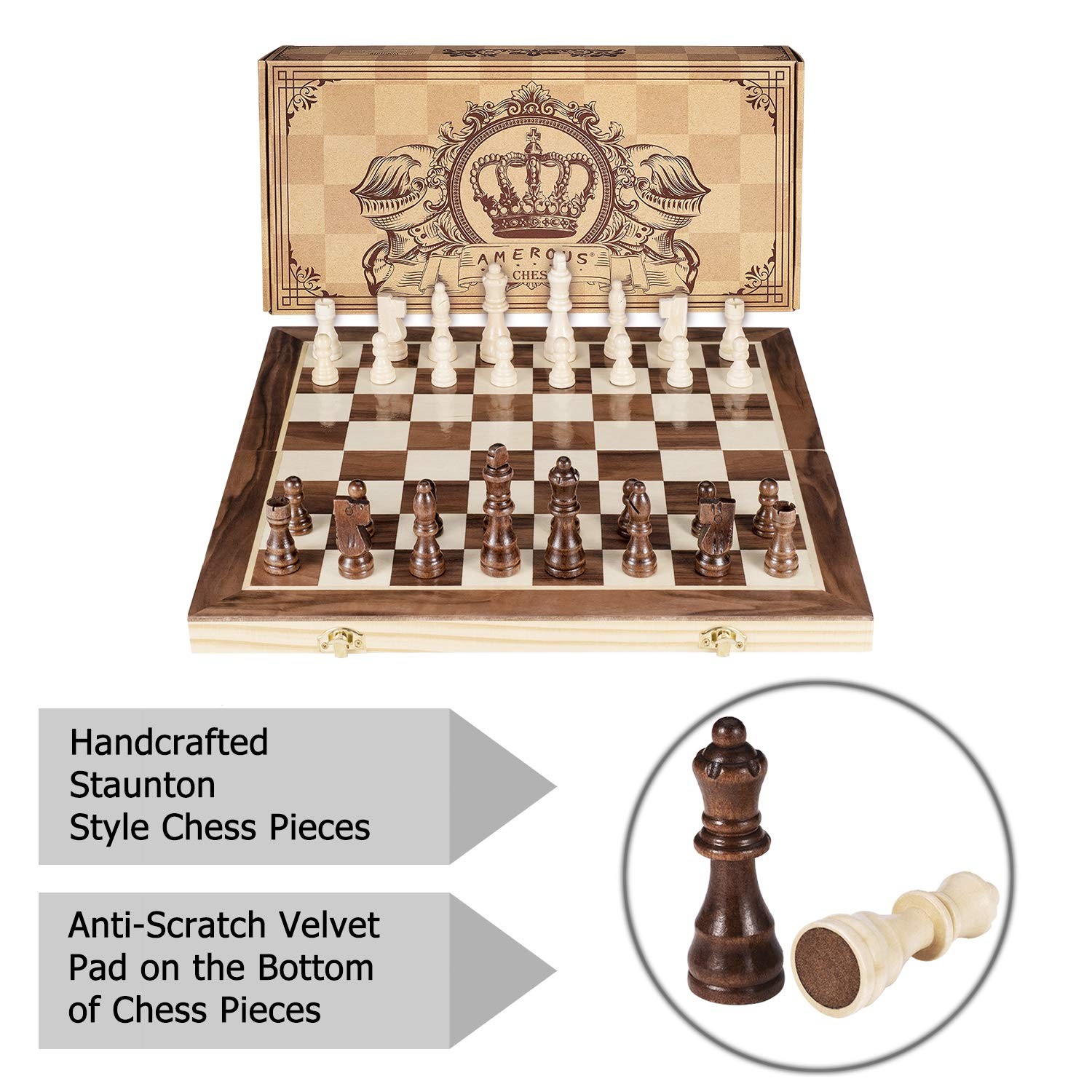 AMEROUS 15 Inches Magnetic Wooden Chess Set – 2 Extra 15 inches, Bronze