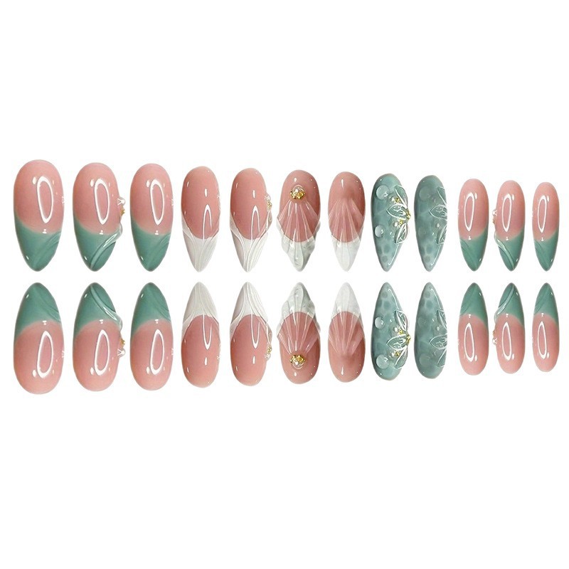 Sparkling Floral Press On Nails Almond Short Wholesale