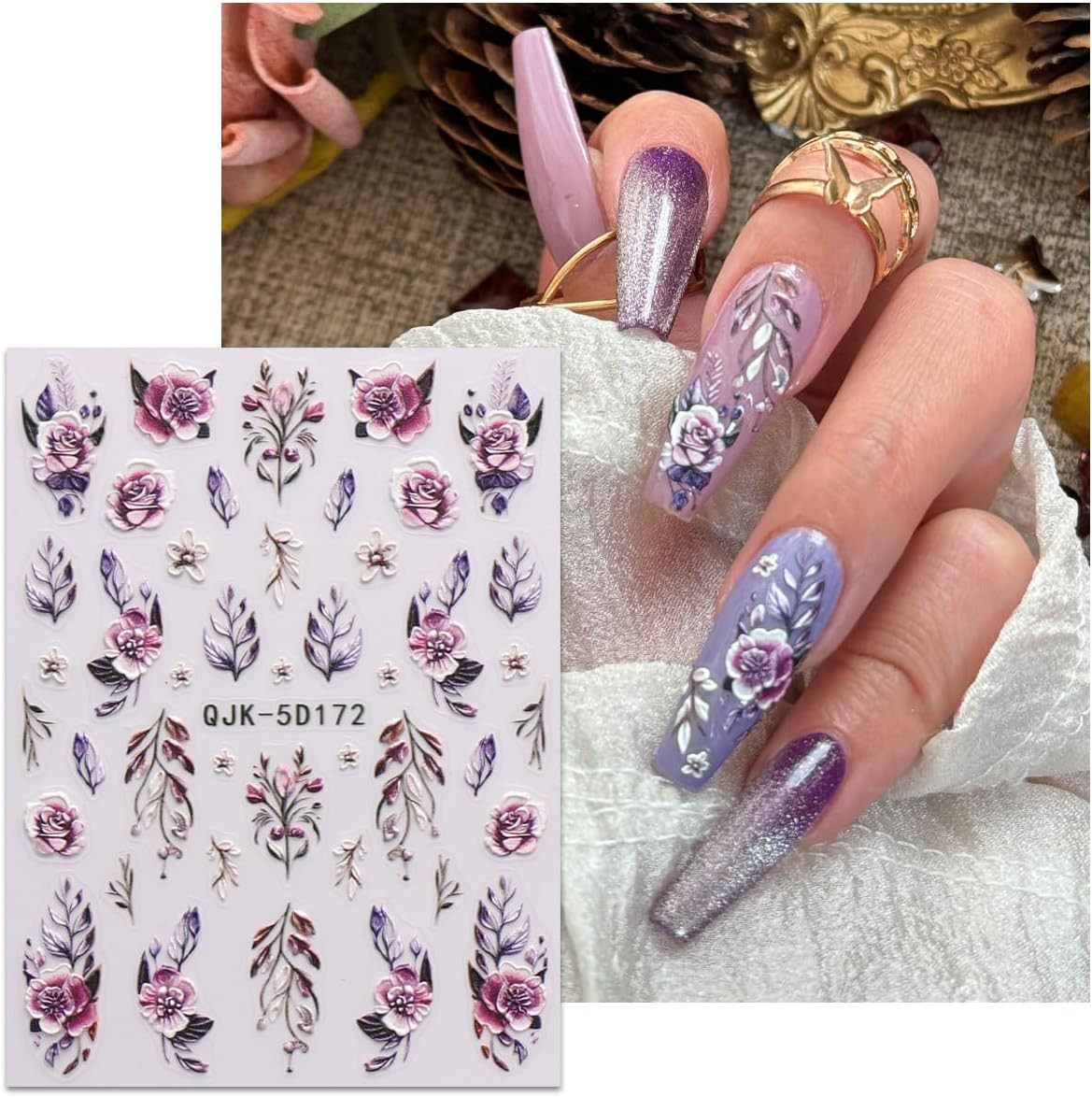 3D Embossed Flower Nail Art Stickers Decals Self-Adhesive 5D Spring