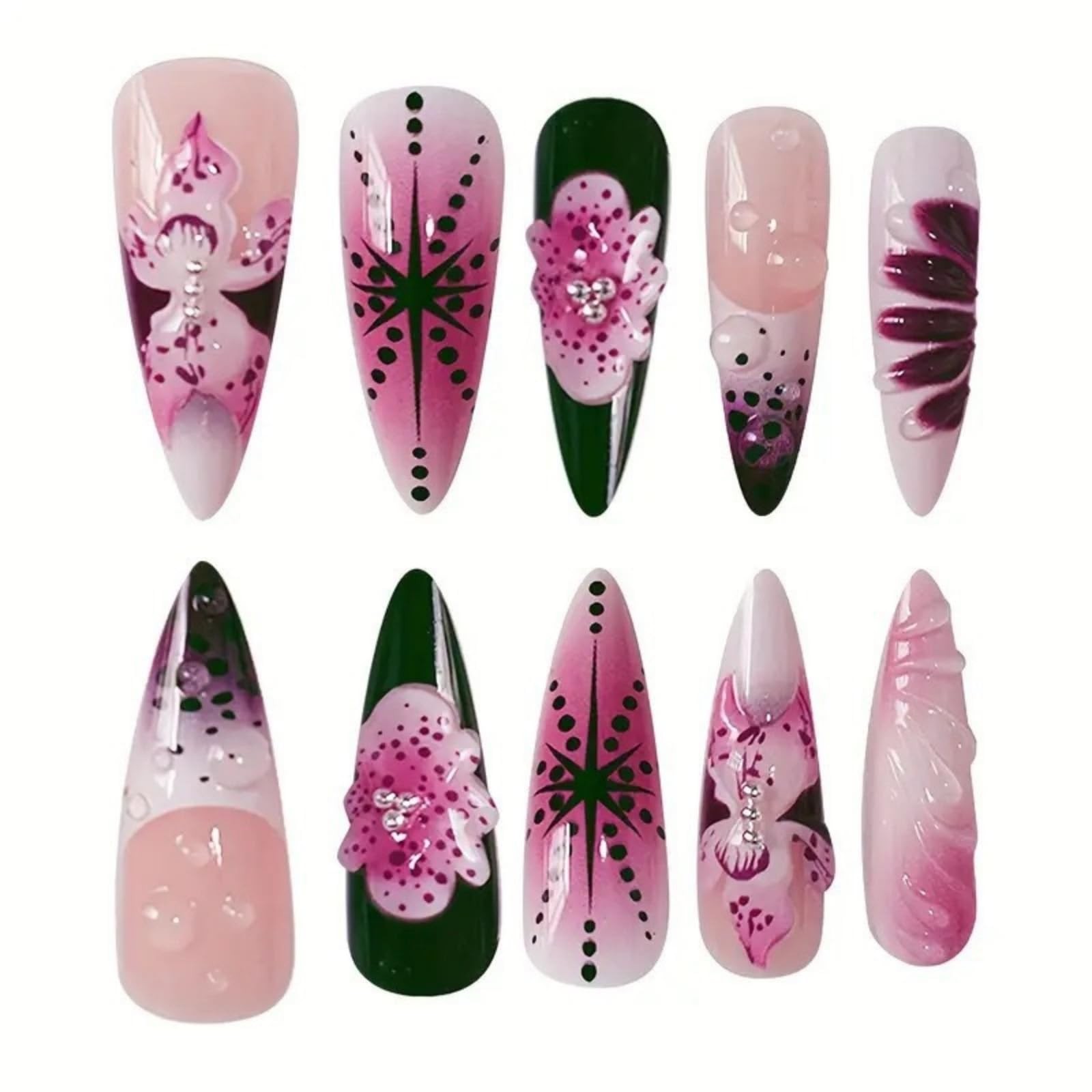 Long Press on Nails Almond Fake Nails Purple French Artificial Nail with 3D Flow