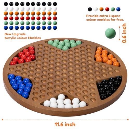 12-Inch Wooden Chinese Checkers Set – Classic Round Design with 60 12inch