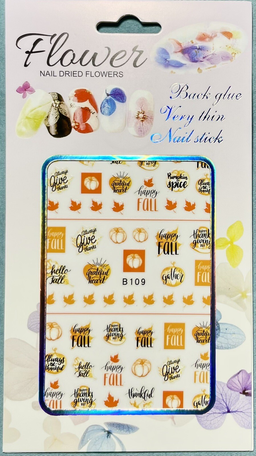 Nail Stickers Art Decal DIY Design 3D Waterproof Fall Leaves Pumpkin B109