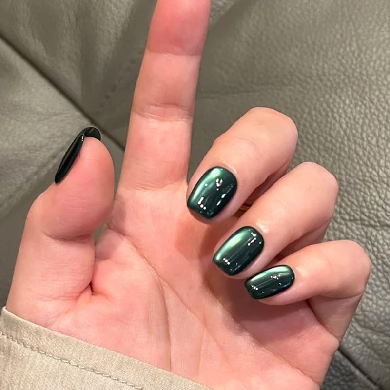 Dark Green Press on Nails Short Square Fake Nails 1 Fl Oz (Pack of 24) Style 25