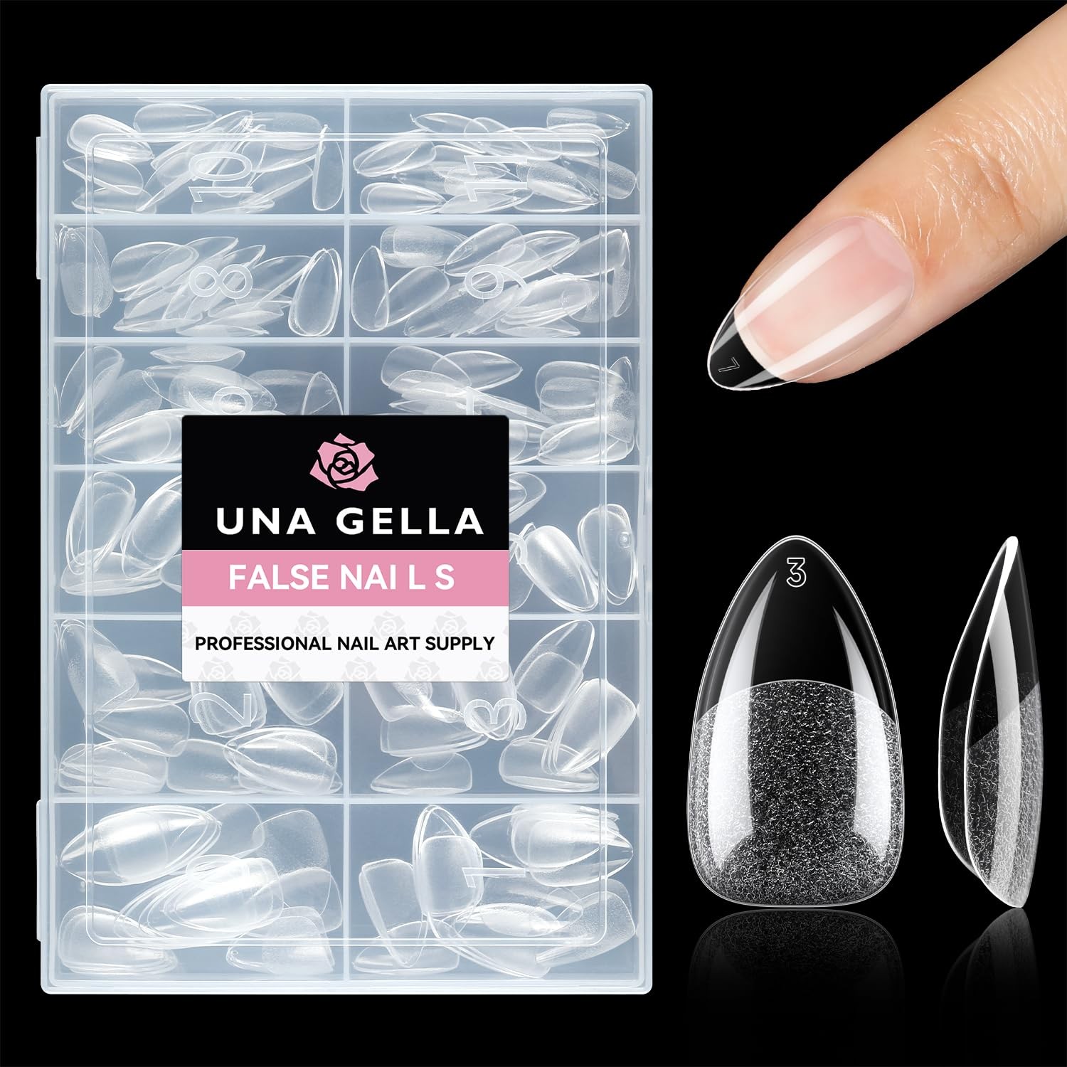 UNA GELLA Short Almond Soft Gel Nail Tips 216PCS 216 Count(Pack of 1), Clear