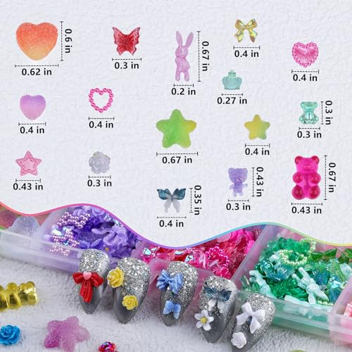 3D Nail Charms Set 9 Colors Flower Butterfly Bow Rabbit Nail Gems Mixed Color 1
