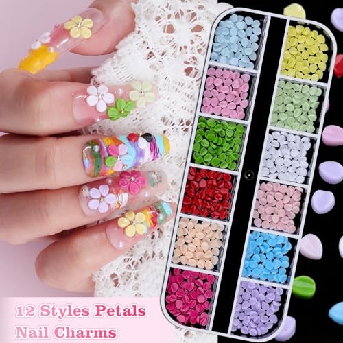6 Boxes 3D Flower Nail Charms, Colorful Hibiscus Nails Ice Translucent Flower
