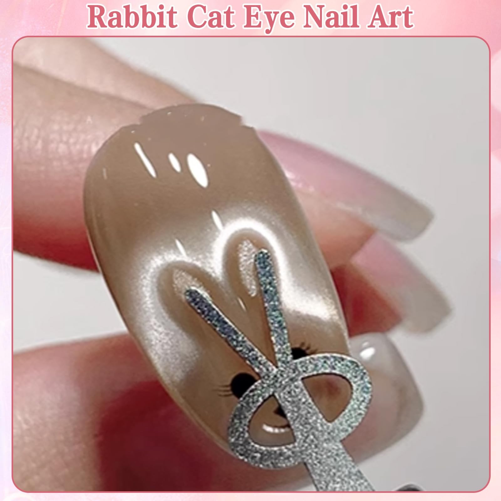 8Pcs 3 in 1 Cat Eye Nail Magnet Tool Set, Wooden Handle Heart Wood color