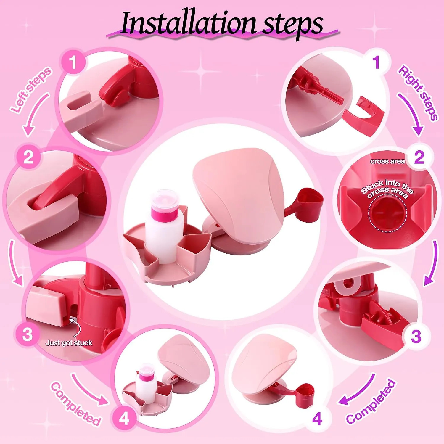 Nail Hand Rest Stand With LED 3 Piece Manicure Set Pink Adjustable Salon Station