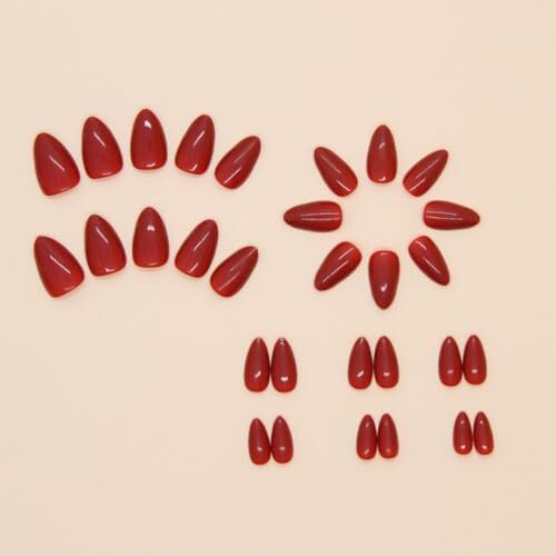 Red Press on Nails Christmas Medium Almond Fake 0.04 Fl Oz (Pack of 24) 0831-04