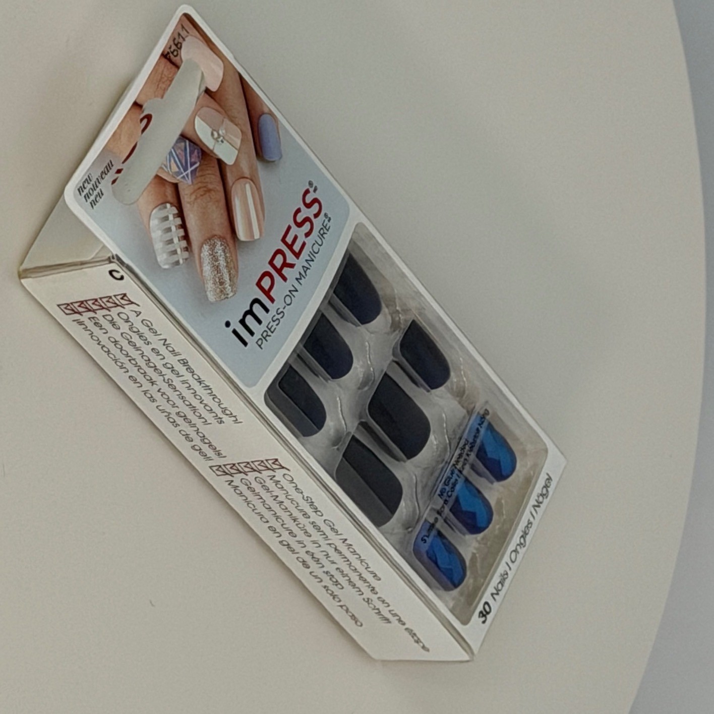 impress Press On Manicure 30 Nails Dark Blue Diamond Accent Short Square 94-22