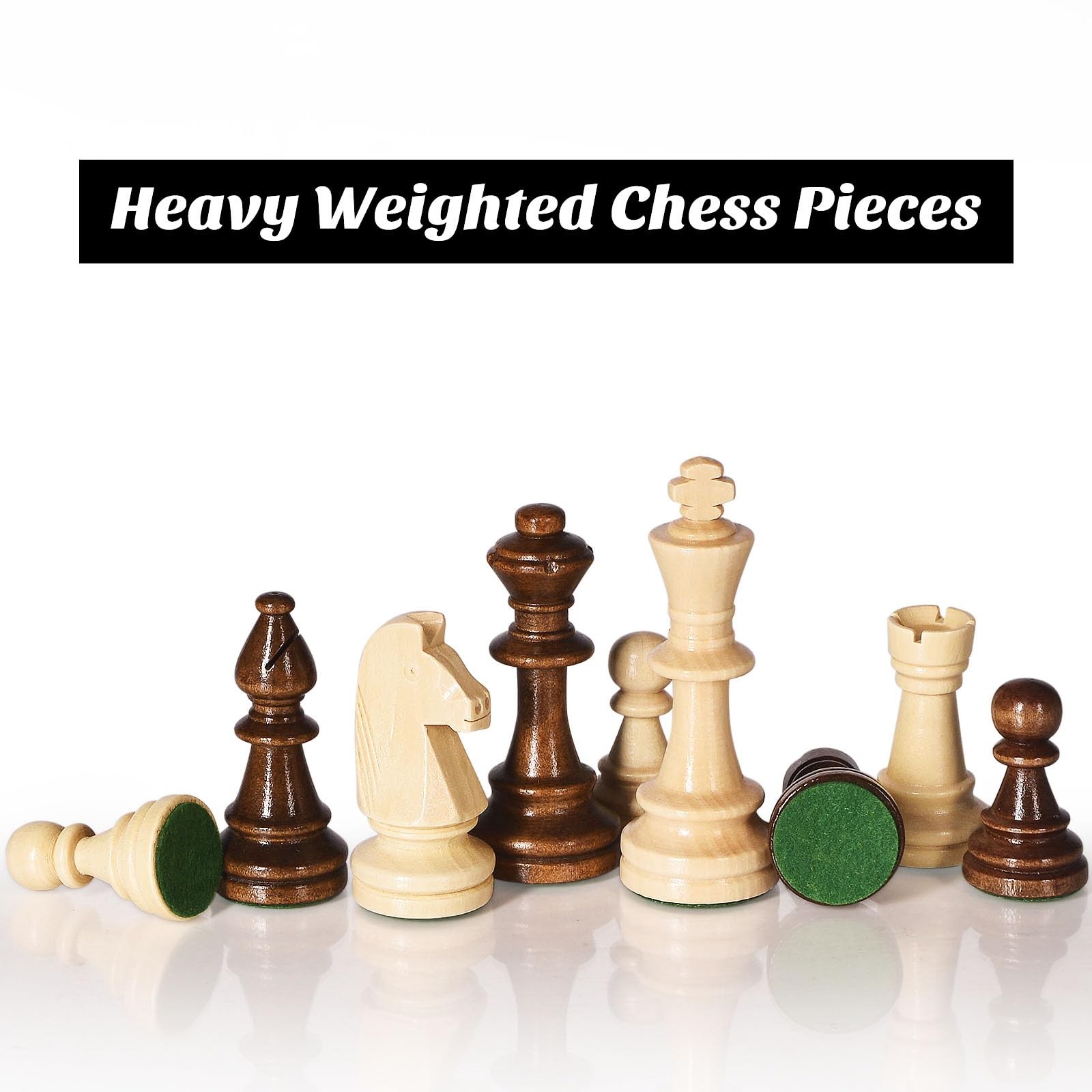Vamslove Wooden Heavy Weighted Chess Pieces Only-3.8” King-Extra 2 Medium