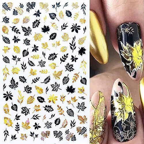 8Sheets Gold Maple Leaf Nail Stickers 3D Fall Nail Art Supplies Sticker 12