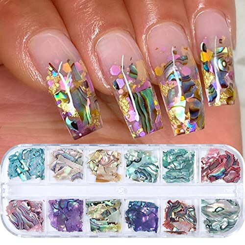 Abalone Seashell Nail Art Slices, Holographic 3D Mermaid Irregular Nail Art