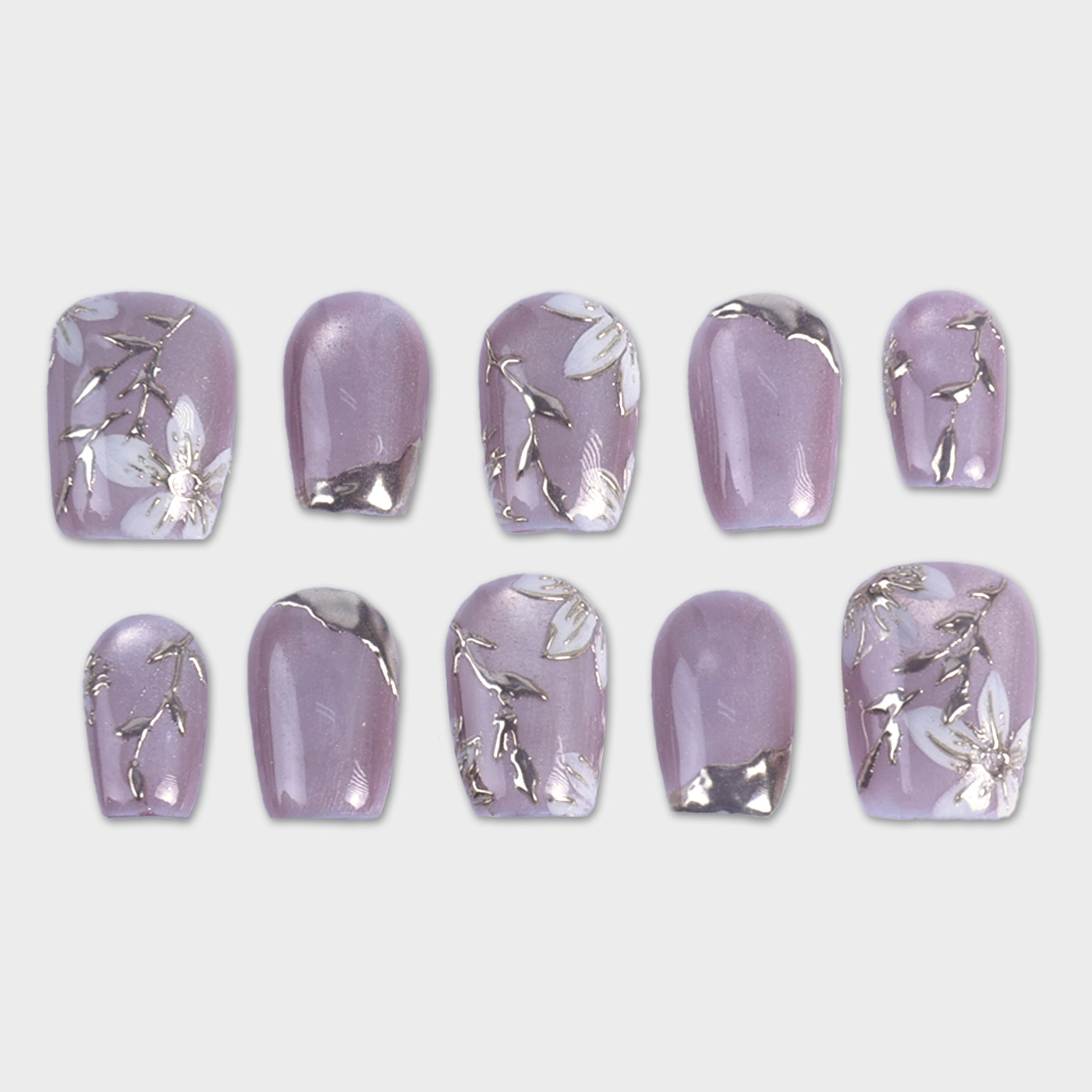 SIYOU Silver Wisteria Short Square 3D Press-On Nails 10pc