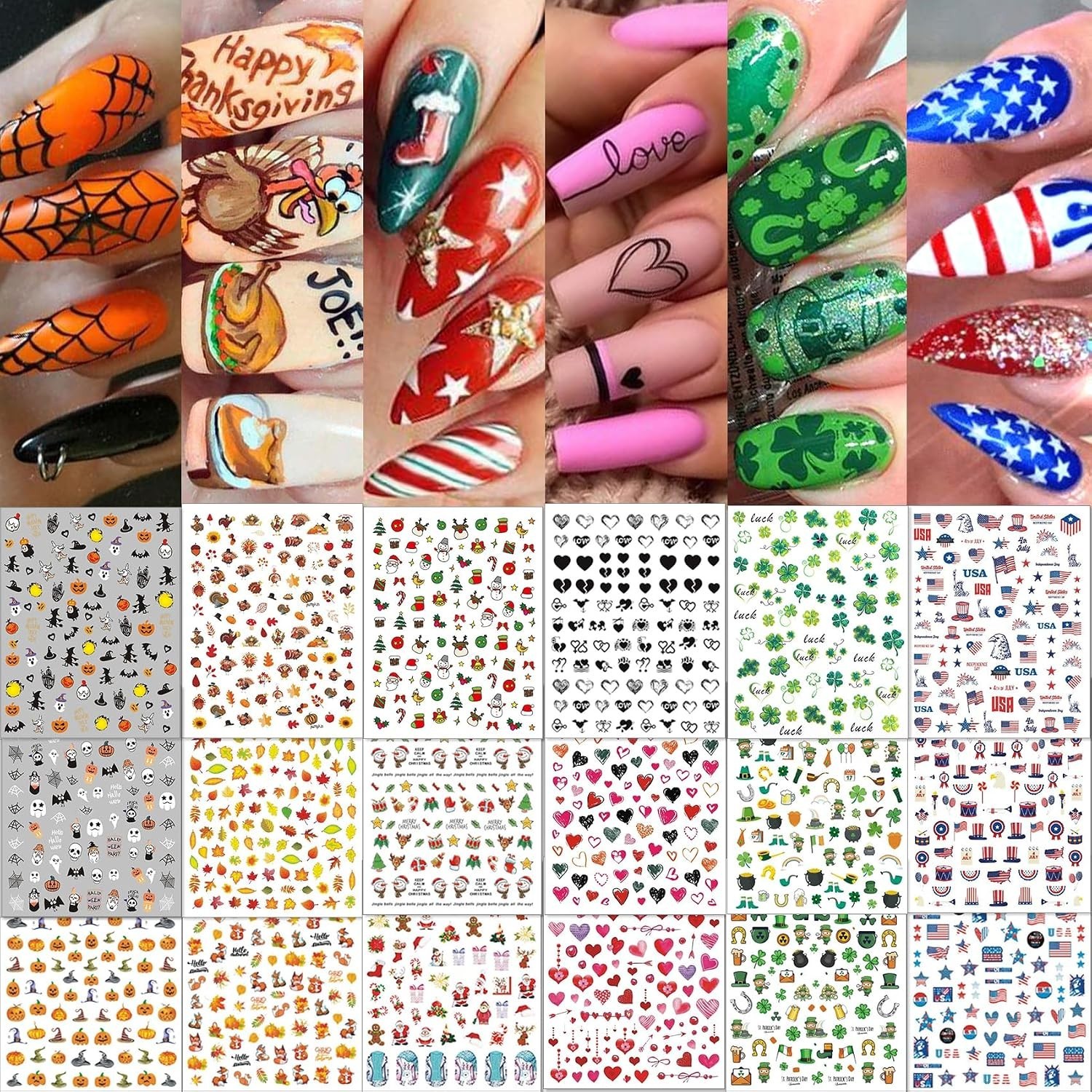 30 Sheet All Holidays Nail Art Stickers, Christmas Mixed Seasons Variety Pack…