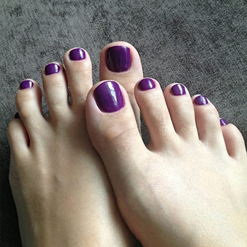 Dark Purple Press-on Toenails, 24Pcs Glossy Square Acrylic glossy dark purple