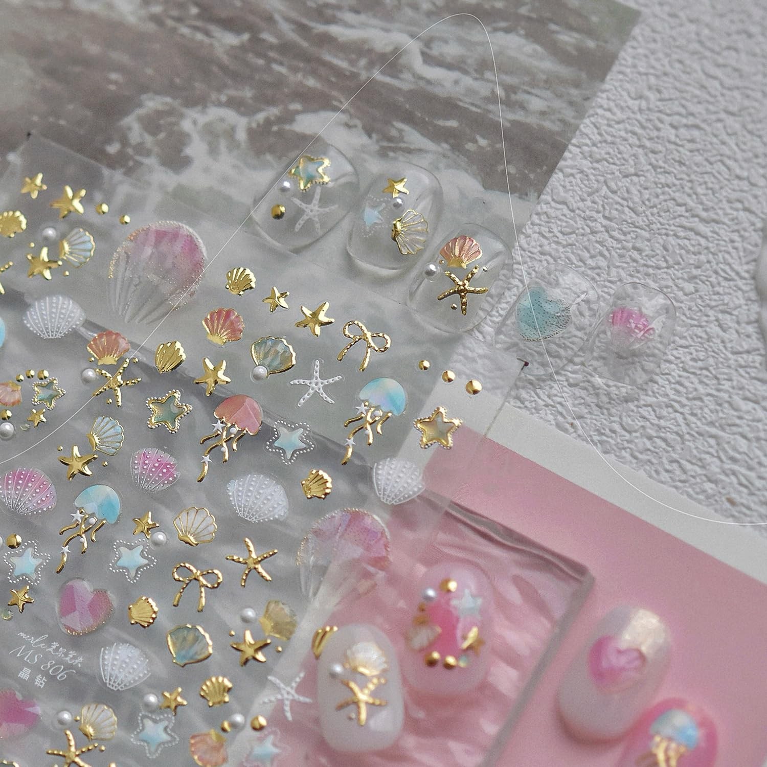 Summer Ocean Nail Stickers for Nails Art, -Adhesive Gold Shell Bow Stars Star…