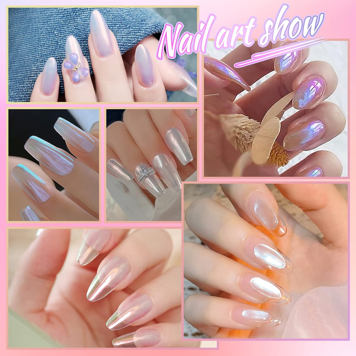Mermaid Pearl Chrome Nail Powder, 8 Colors Metallic Mirror Effect Pigment