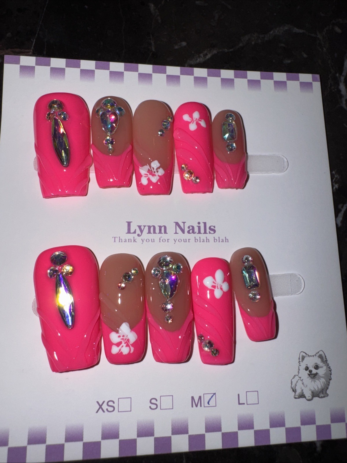 Handmade Glam Press On Nails Medium Square Rhinestone Set w/ Nail Kit Reusable
