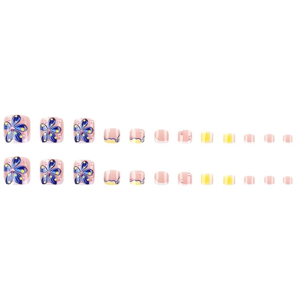 Blue 3D Floral False Toe Nails 24PCS Wearable Tips for For french Style Use
