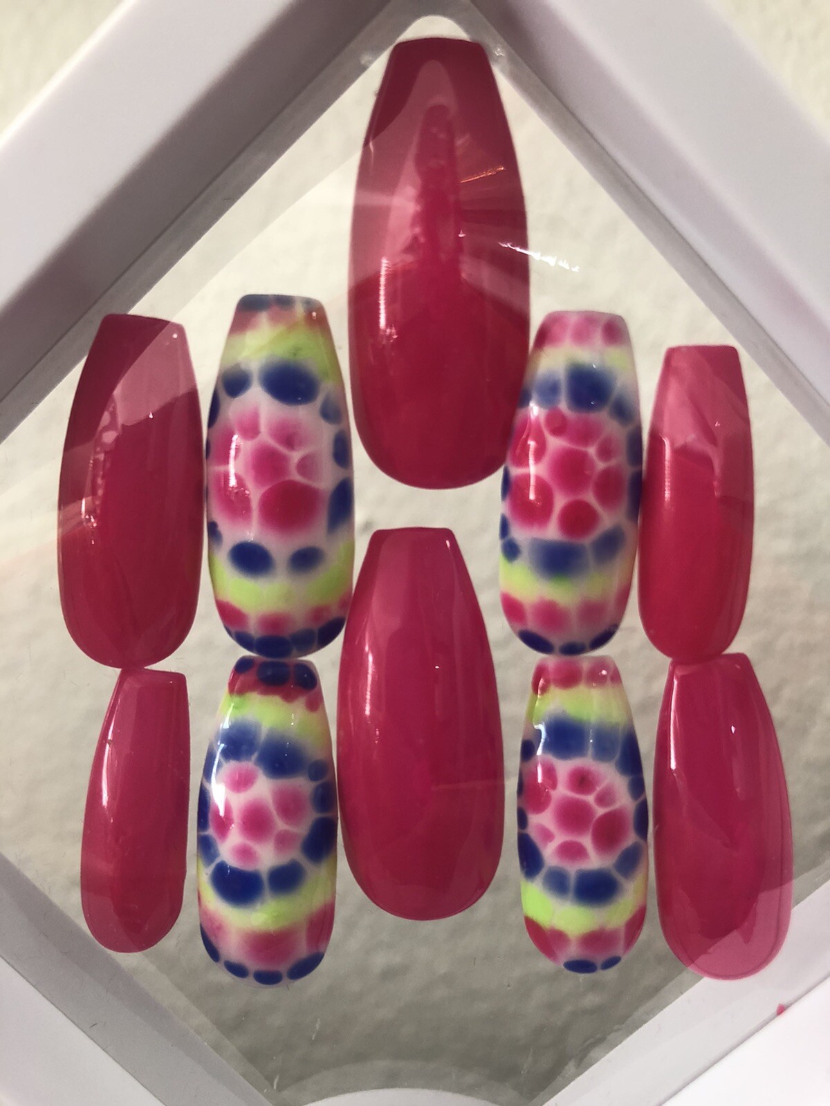 Hot Pink Tie Dyed Press On Nails