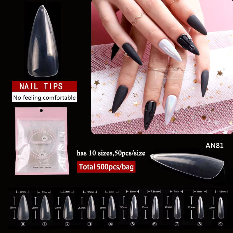 Acrylic Nail Kit Set 500pcs Mixed Sizes Full Cover Tips | Salon Quality